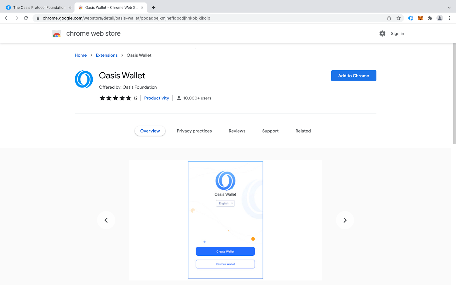 Oasis Wallet Extension - chrome web store